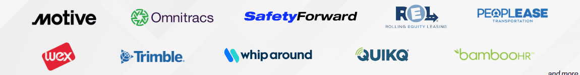 Integrates with Motive, Omnitracs, Safety Forward, REL, PEOPLEASE, WEX, Trimble, Whip Around, QUIKQ, and BambooHR