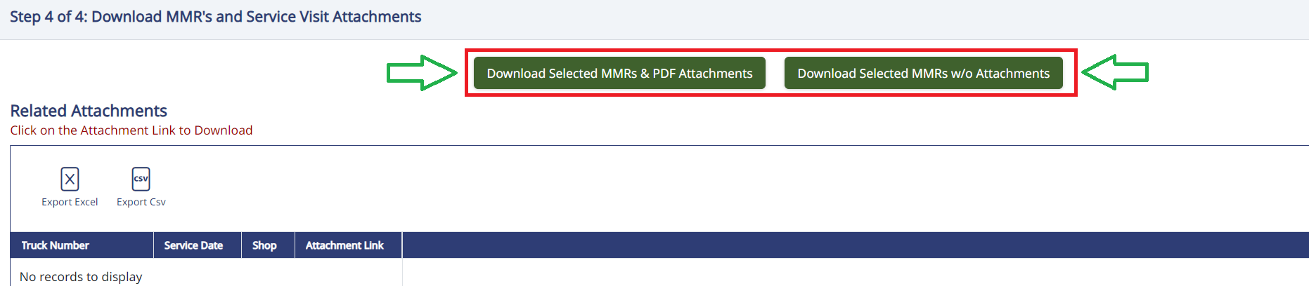 Download options with or without attachments