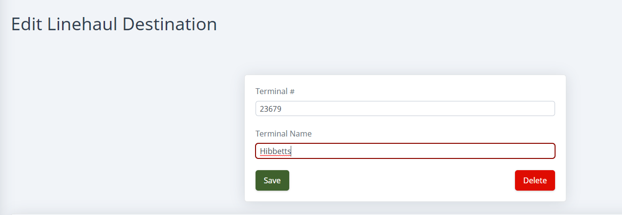 Terminal edit screen with the name field