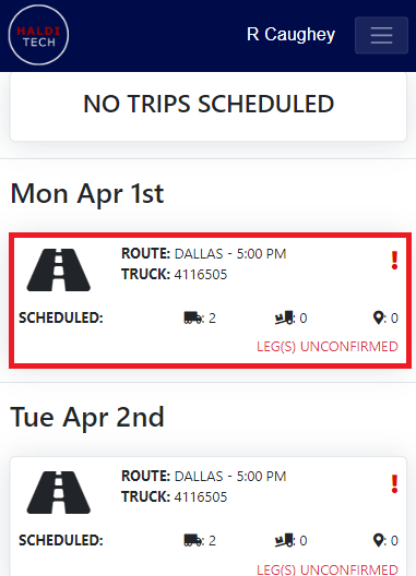 Scheduled trip selection