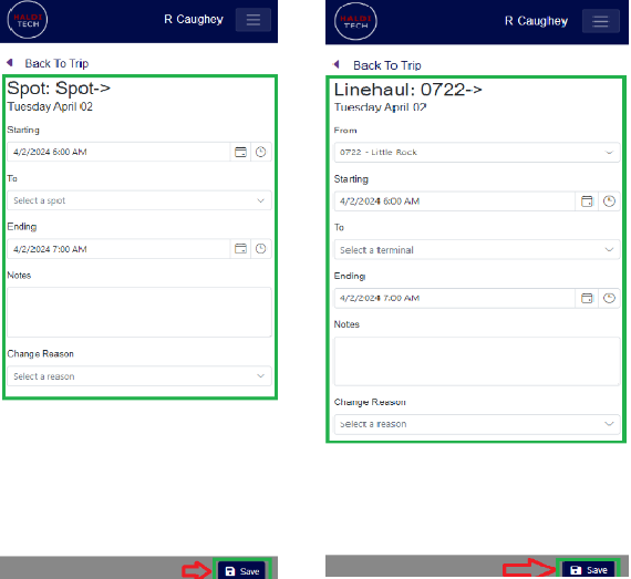 Leg entry form