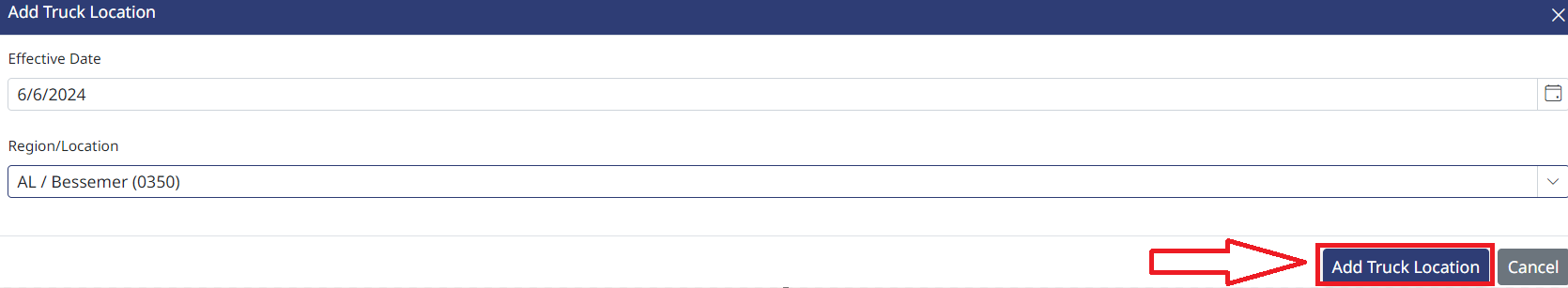 Clicking the Add Truck Location icon