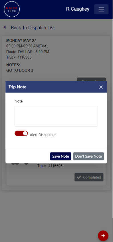 Add note box with Save Note button