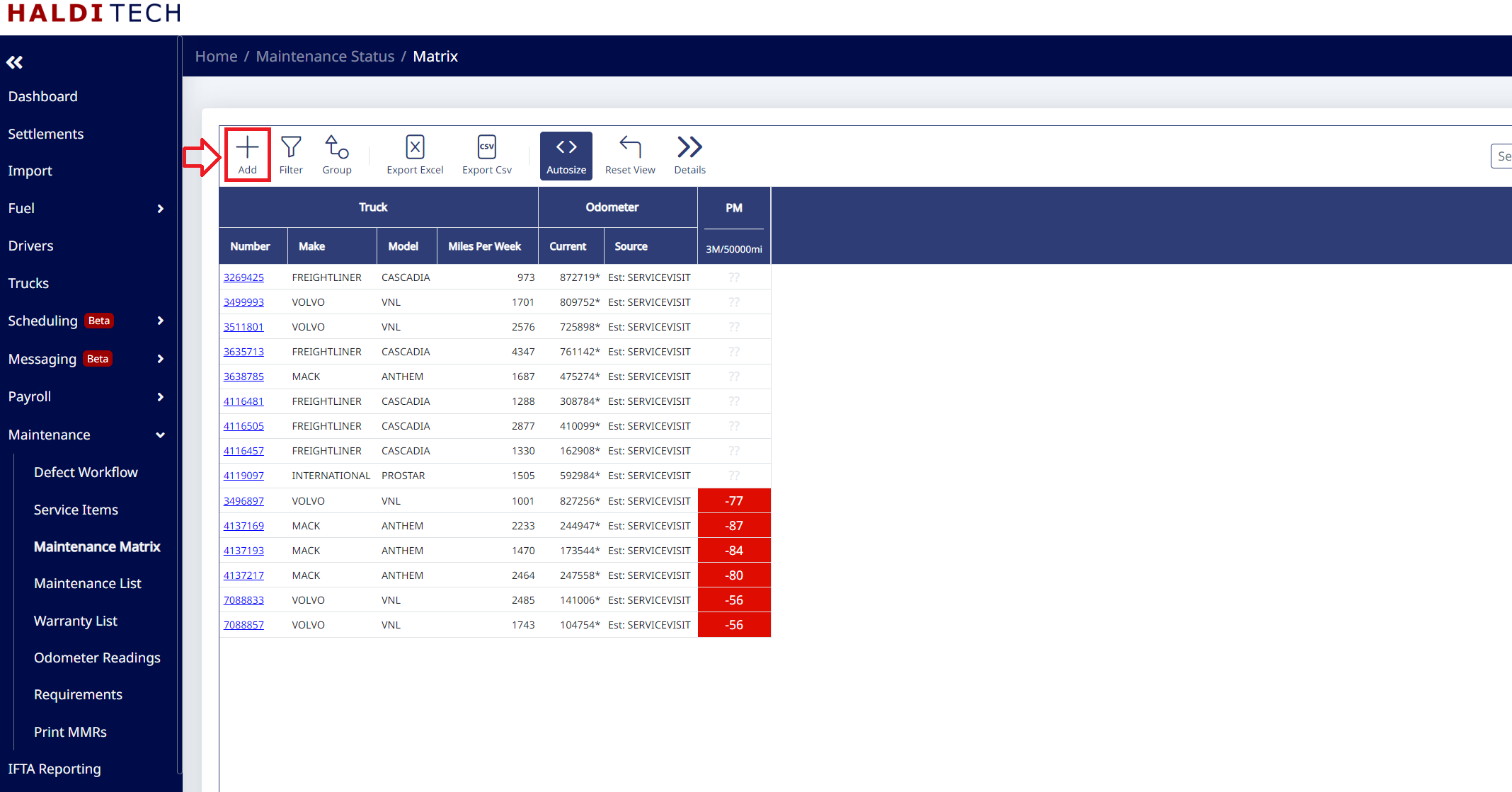 Add icon on the Maintenance Matrix