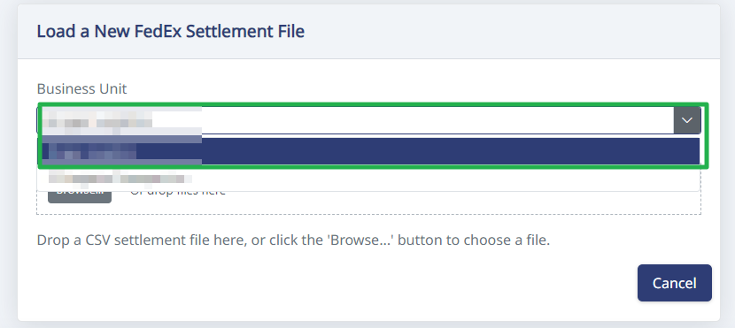 Import Settlement upload dialog