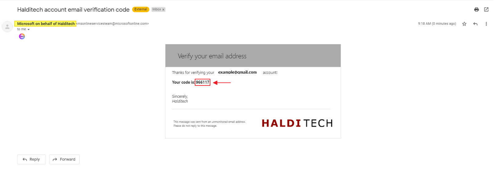 Email with 6-digit verification code