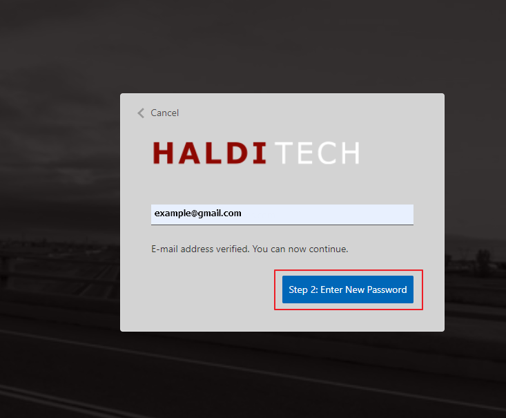 Step 2 to enter new password