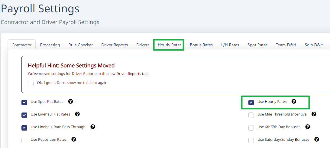 Enabling Use Hourly Rates in Payroll Settings