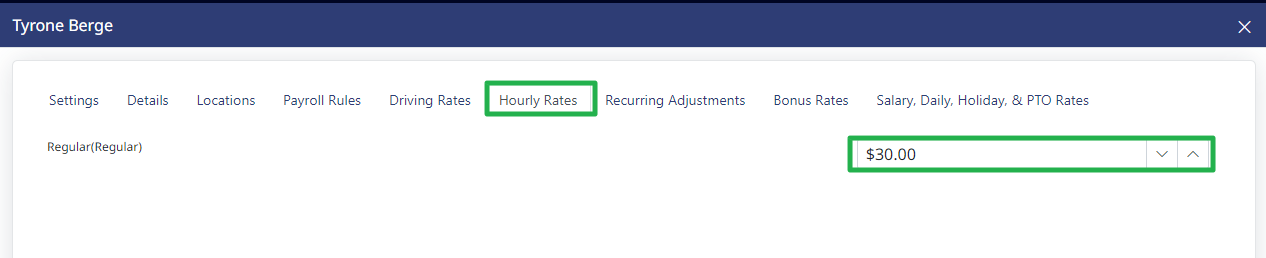 Assigning an hourly rate on the driver's Hourly Rate tab