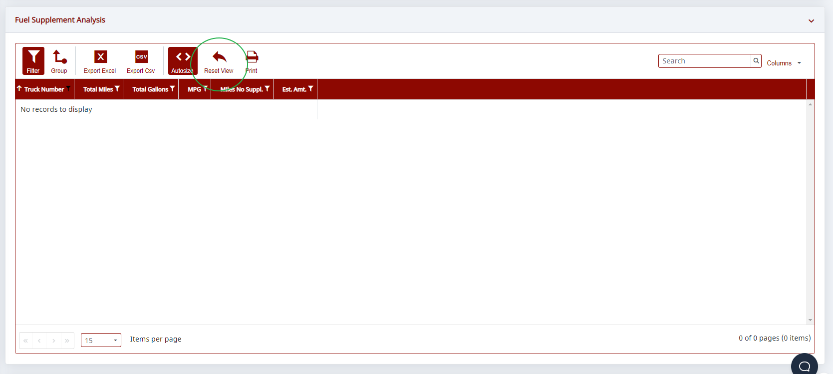 Grid showing missing data