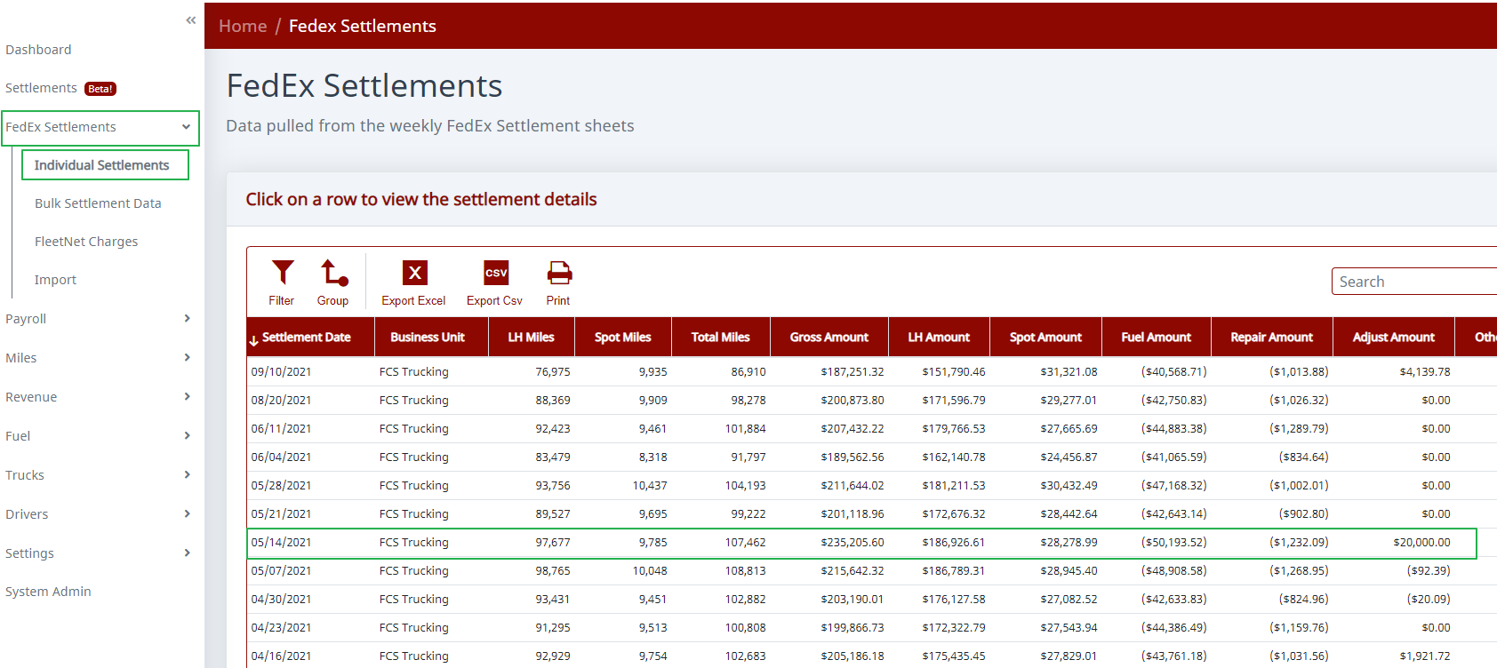 Individual settlement breakdown