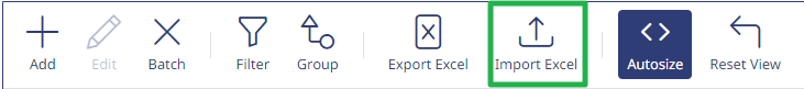 Import Excel button on the Service Items table