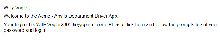 Email with user name and password link