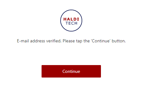 Email verified, click Continue