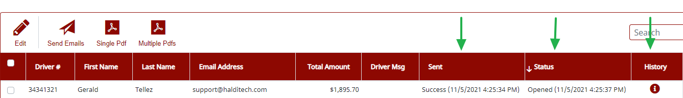 Driver Report status tracking columns