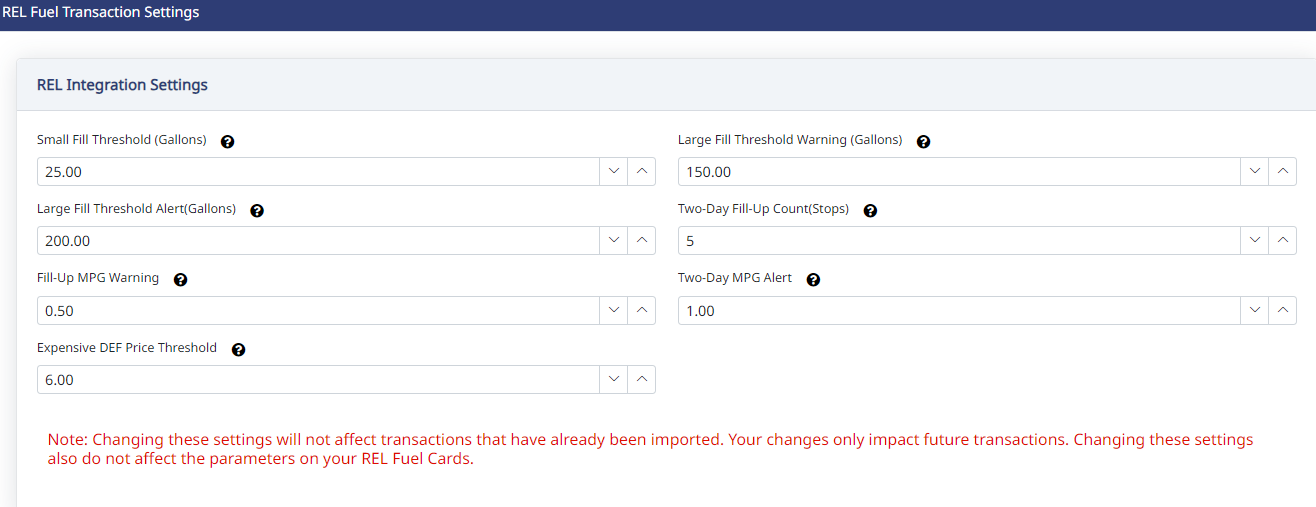 REL integrations settings