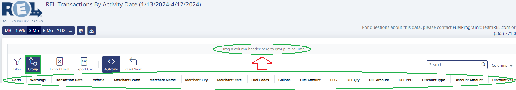 Grouping columns by drag and drop