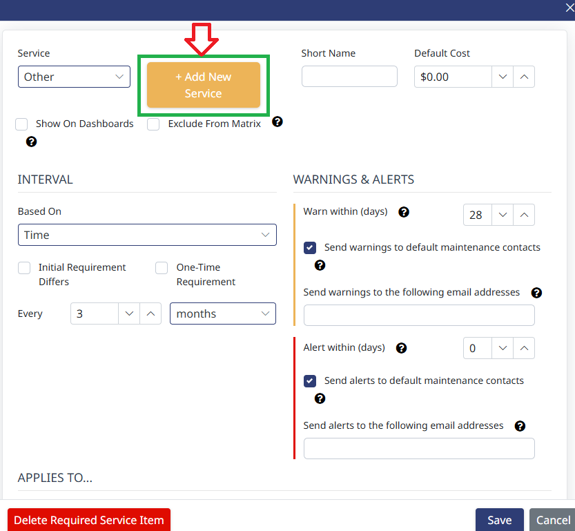 Add New Service option